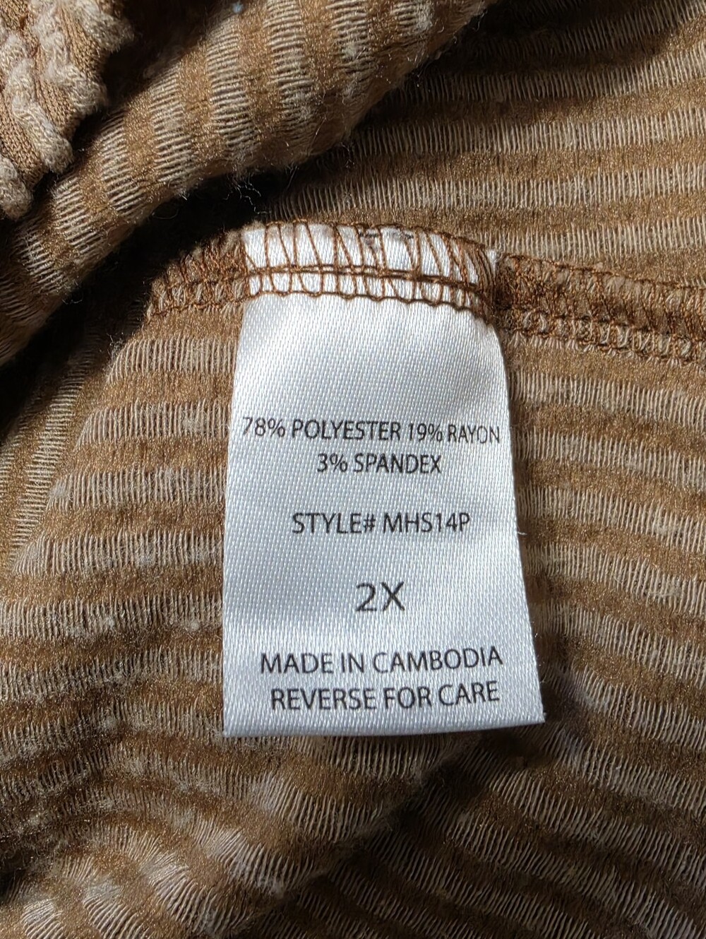 Andree Brown Ribbed Top 2X Short Sleeve Comfy - Picture 6 of 6